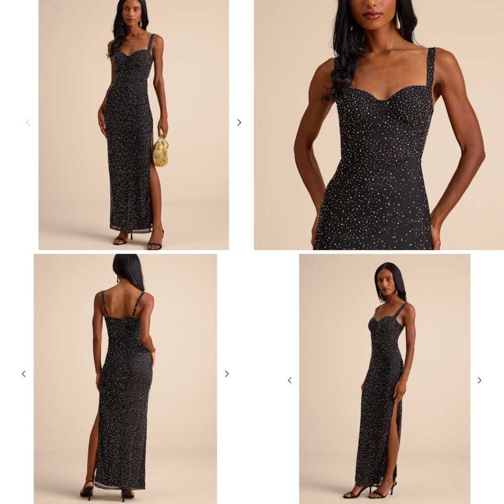 Lulus Black Rhinestone Maxi Dress Small New With Tags Missing Some Rhinestones - Picture 10 of 16